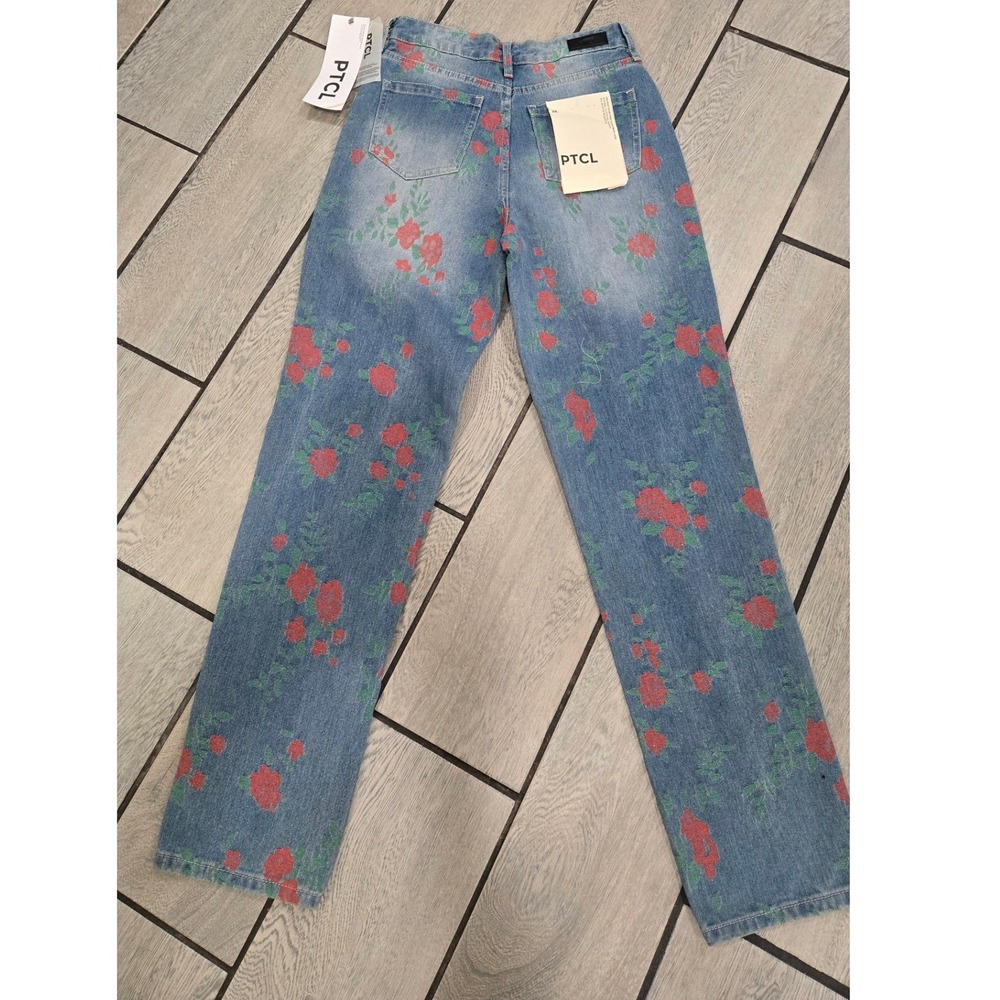 PTCL Ethikal Brand Floral Rose Print Straight Leg Jeans Light Wash Blue Size 26 - Picture 5 of 6